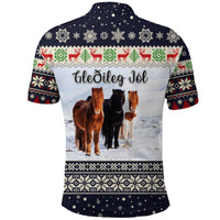 Custom Christmas Icelandic Horse Polo Shirt Navy LT8 - Wonder Print Shop