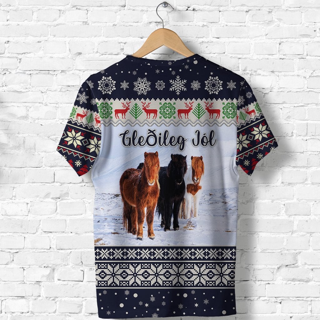 Icelandic Horse Christmas T Shirt Navy LT8 - Wonder Print Shop