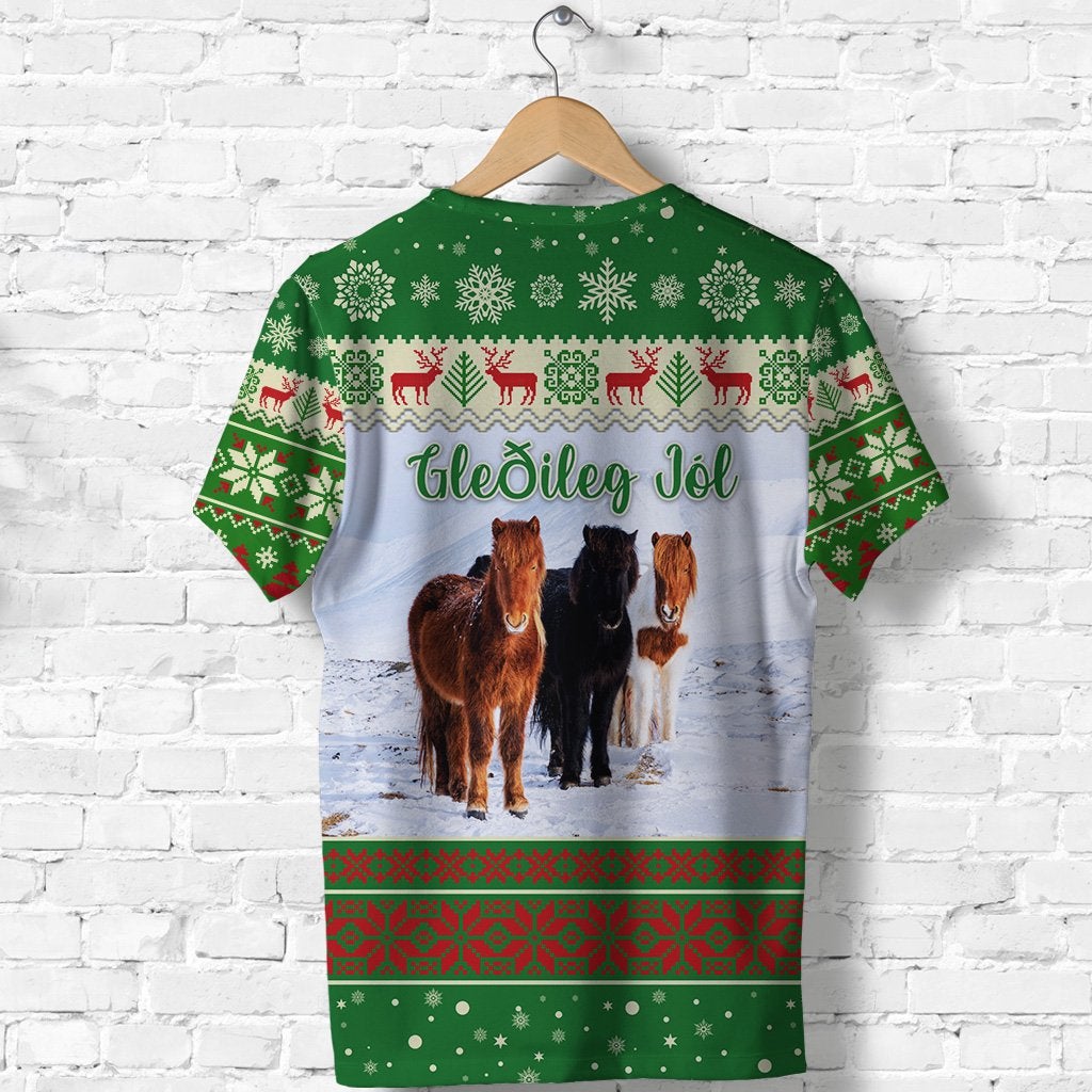 Icelandic Horse Christmas T Shirt Green LT8 - Wonder Print Shop