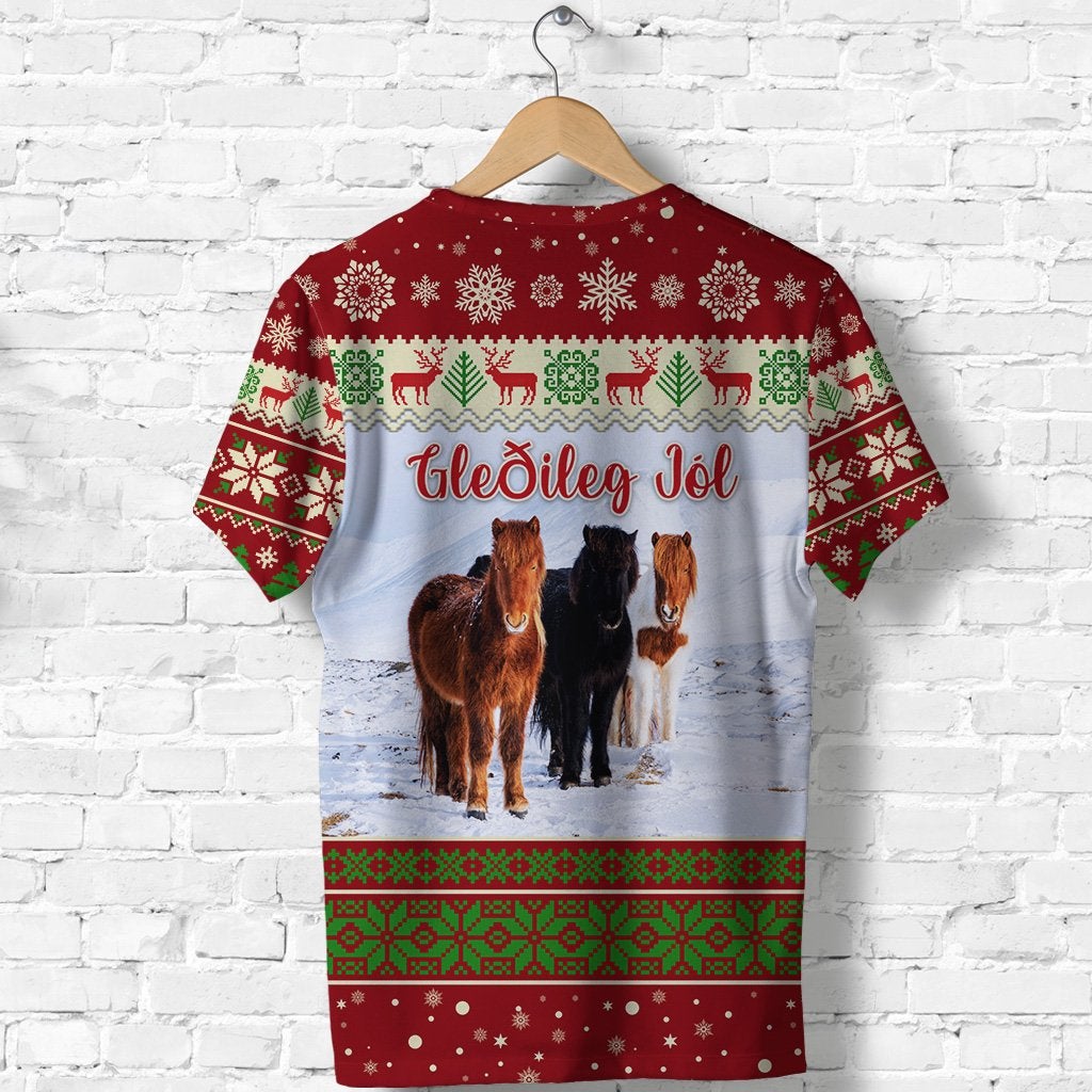 Icelandic Horse Christmas T Shirt Red LT8 - Wonder Print Shop