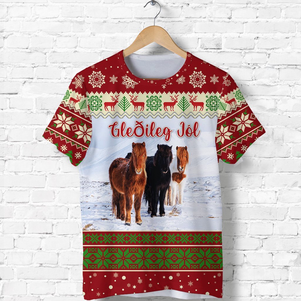 Icelandic Horse Christmas T Shirt Red LT8 - Wonder Print Shop