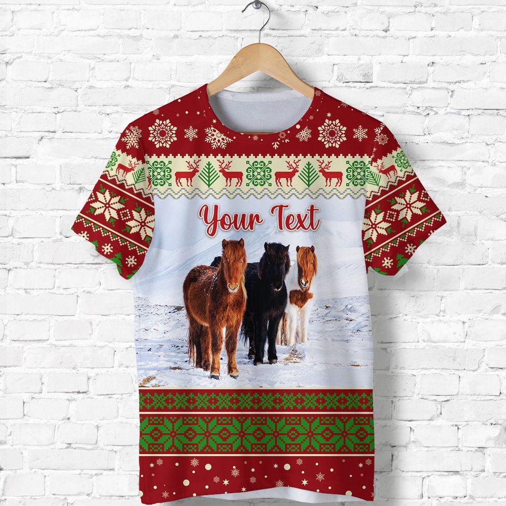 Custom Icelandic Horse Christmas T Shirt Red LT8 - Wonder Print Shop