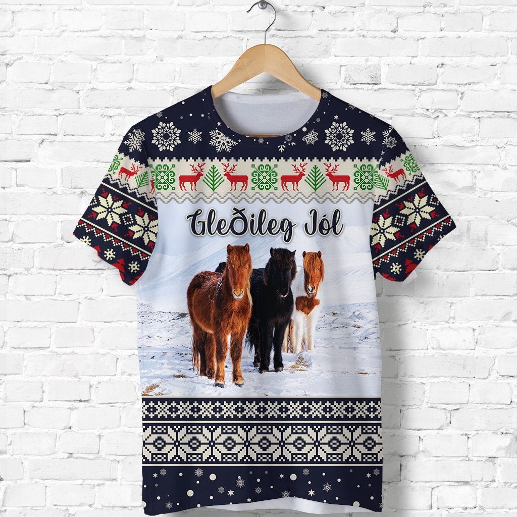 Icelandic Horse Christmas T Shirt Navy LT8 - Wonder Print Shop
