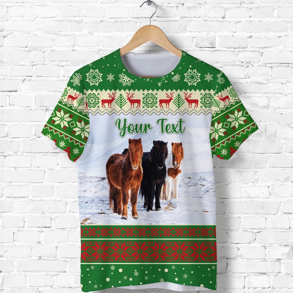 Custom Icelandic Horse Christmas T Shirt Green LT8 - Wonder Print Shop