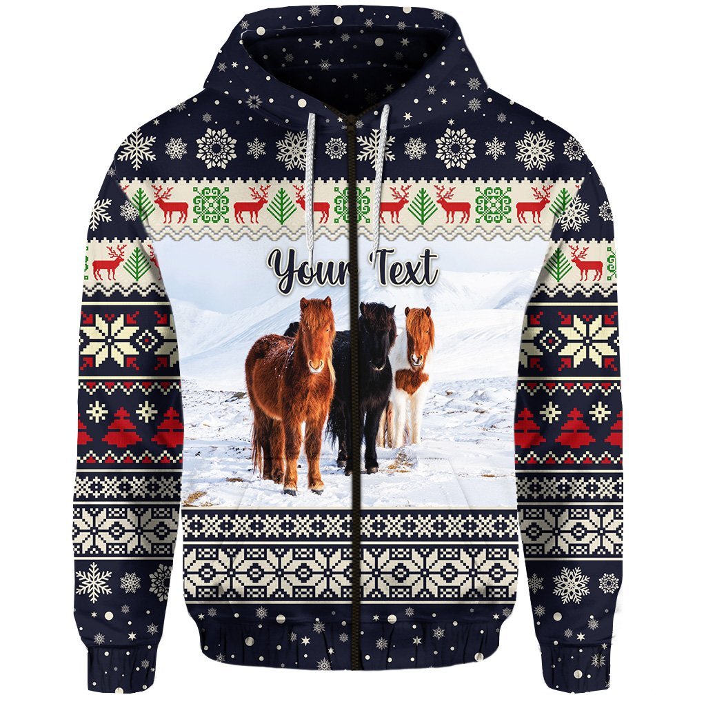 Custom Icelandic Horse Christmas Zip Hoodie Navy LT8 - Wonder Print Shop