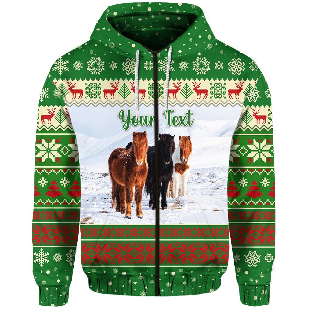 Custom Icelandic Horse Christmas Zip Hoodie Green LT8 - Wonder Print Shop
