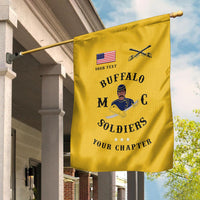 Gold Buffalo Soldiers BSMC house flag on a pole with custom text and emblem