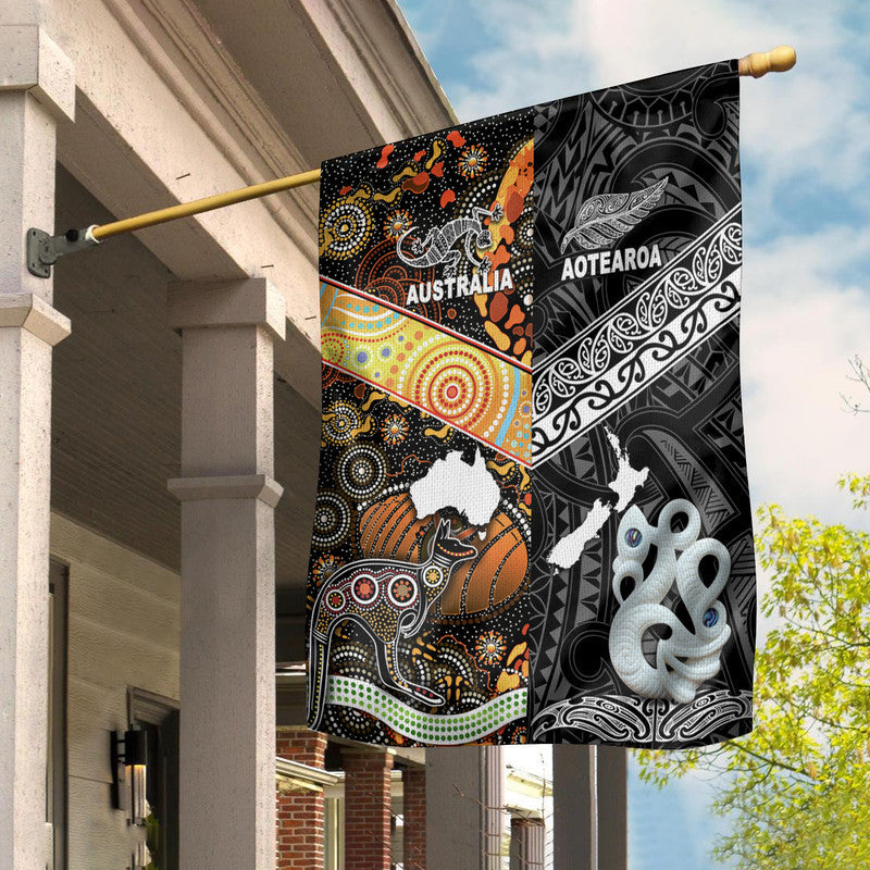 New Zealand Maori Aotearoa and Australia Aboriginal Flag Together Black LT8 - Wonder Print Shop
