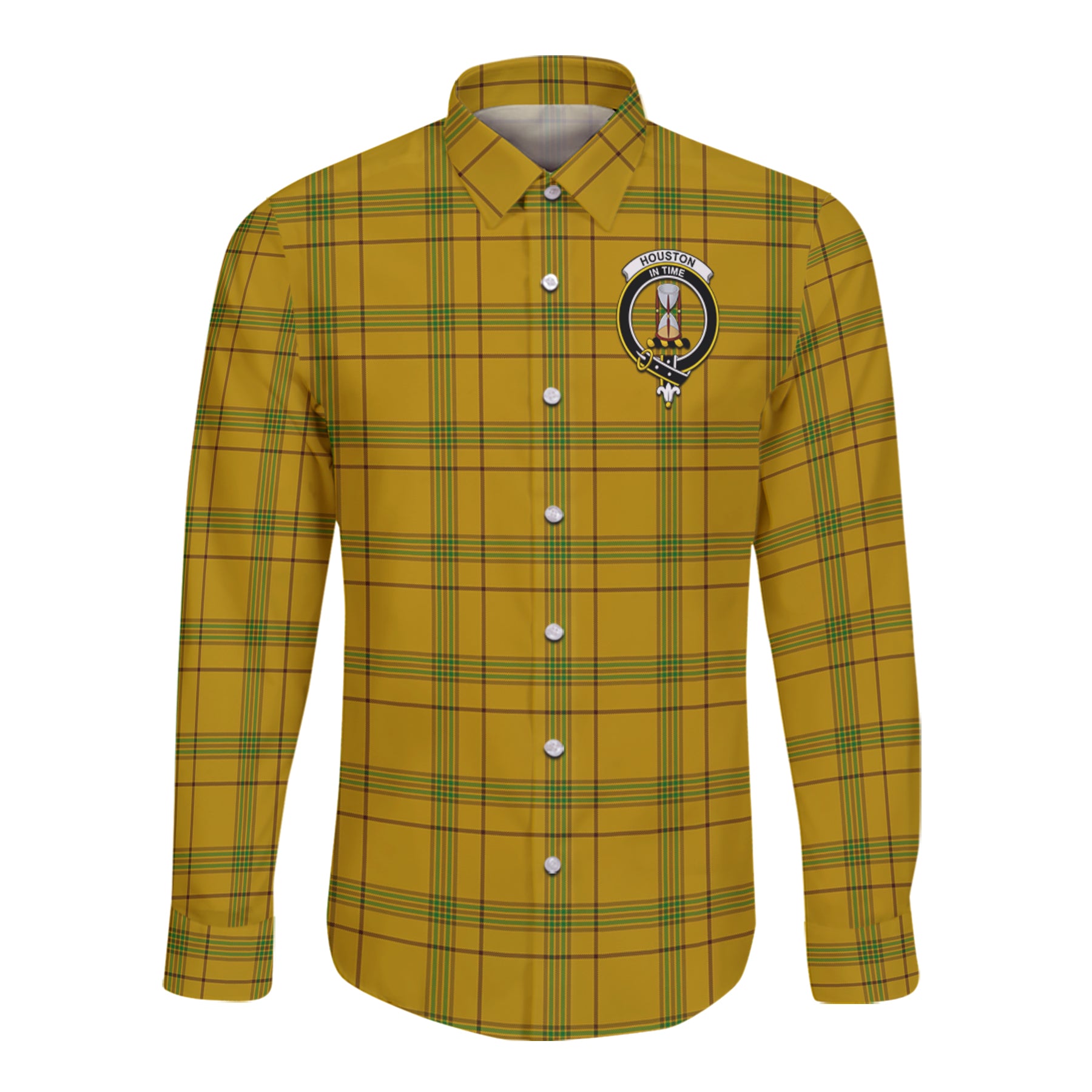 Houston Tartan Long Sleeve Button Up Shirt with Scottish Family Crest K23