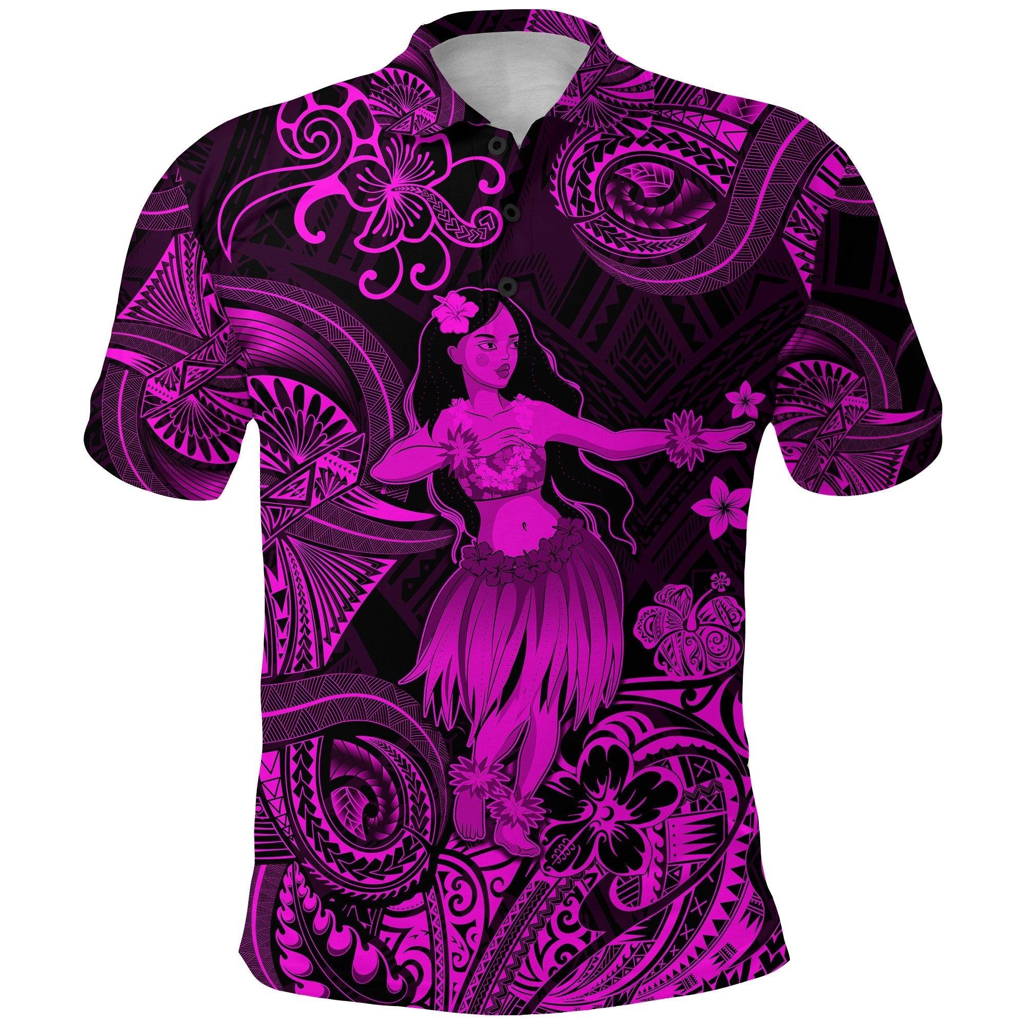 Custom Polynesian Polo Shirt with Hula Girl Unique Style Pink LT8 - Wonder Print Shop