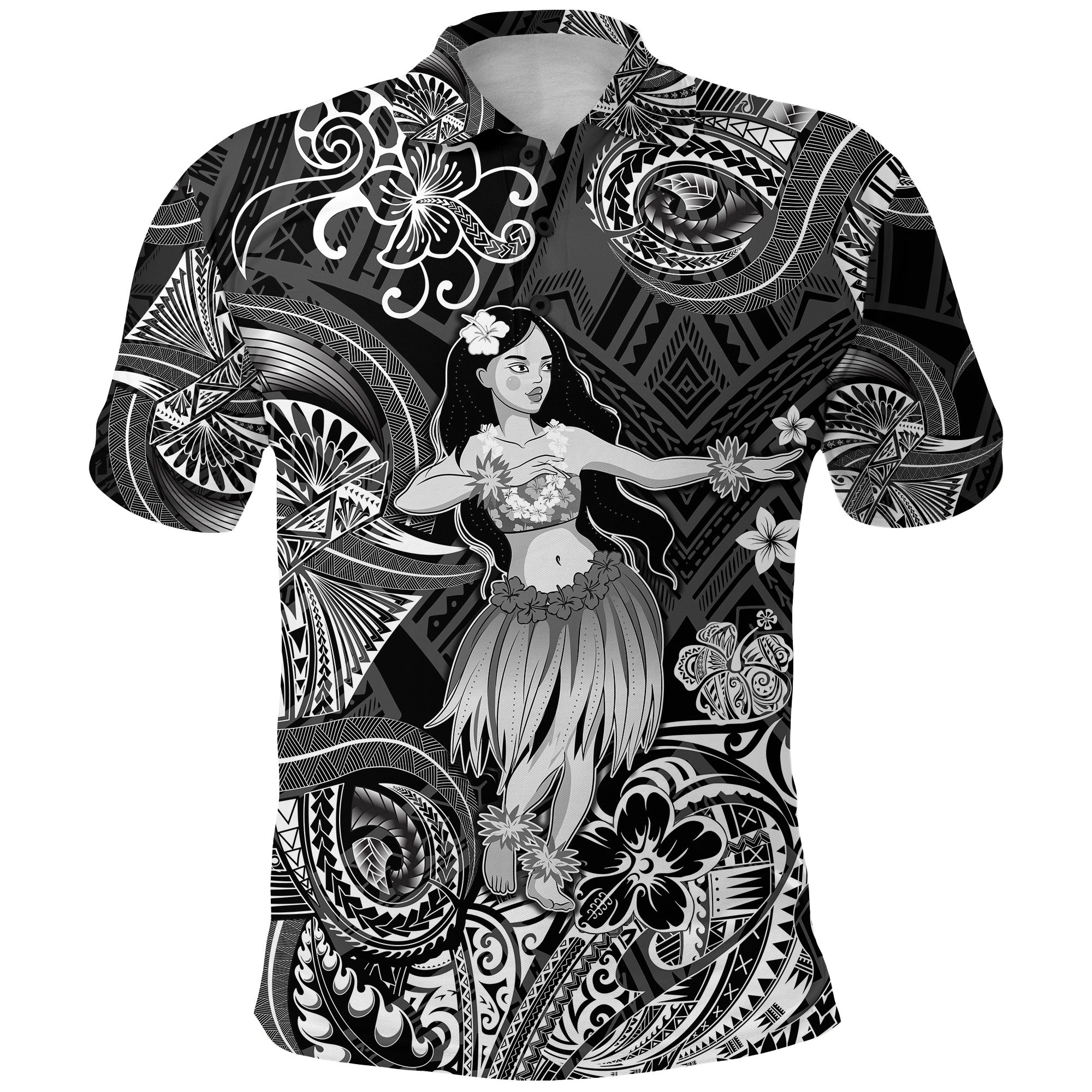 Custom Polynesian Polo Shirt with Hula Girl Unique Style Black LT8 - Wonder Print Shop