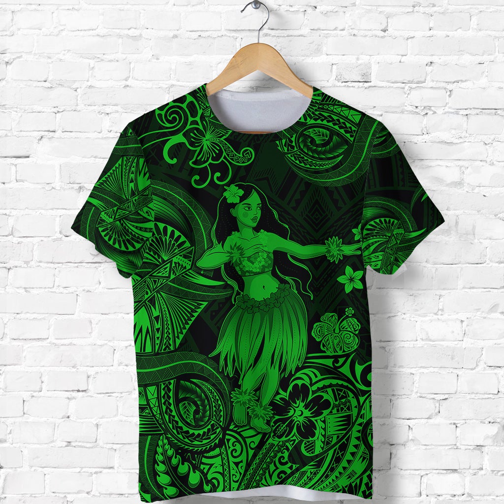 Custom Hawaii Hula Girl Polynesian T Shirt Unique Style Green LT8 - Wonder Print Shop