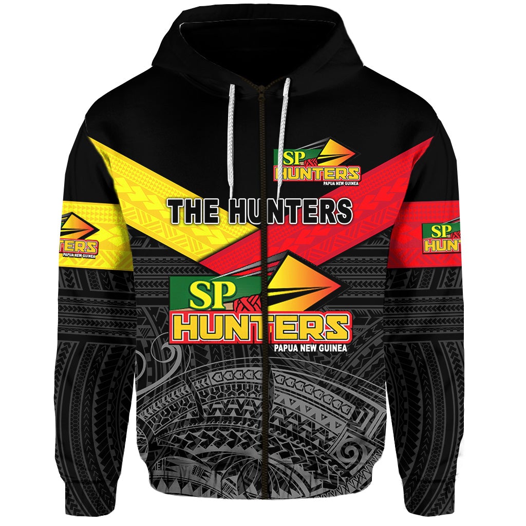 Custom Papua New Guinea SP Hunters Zip Hoodie Rugby Original Style Black, Custom Text And Number LT8 - Wonder Print Shop