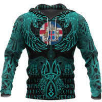 Viking Iceland Hoodie Valknut of Odin Cyan RLT12 - Wonder Print Shop