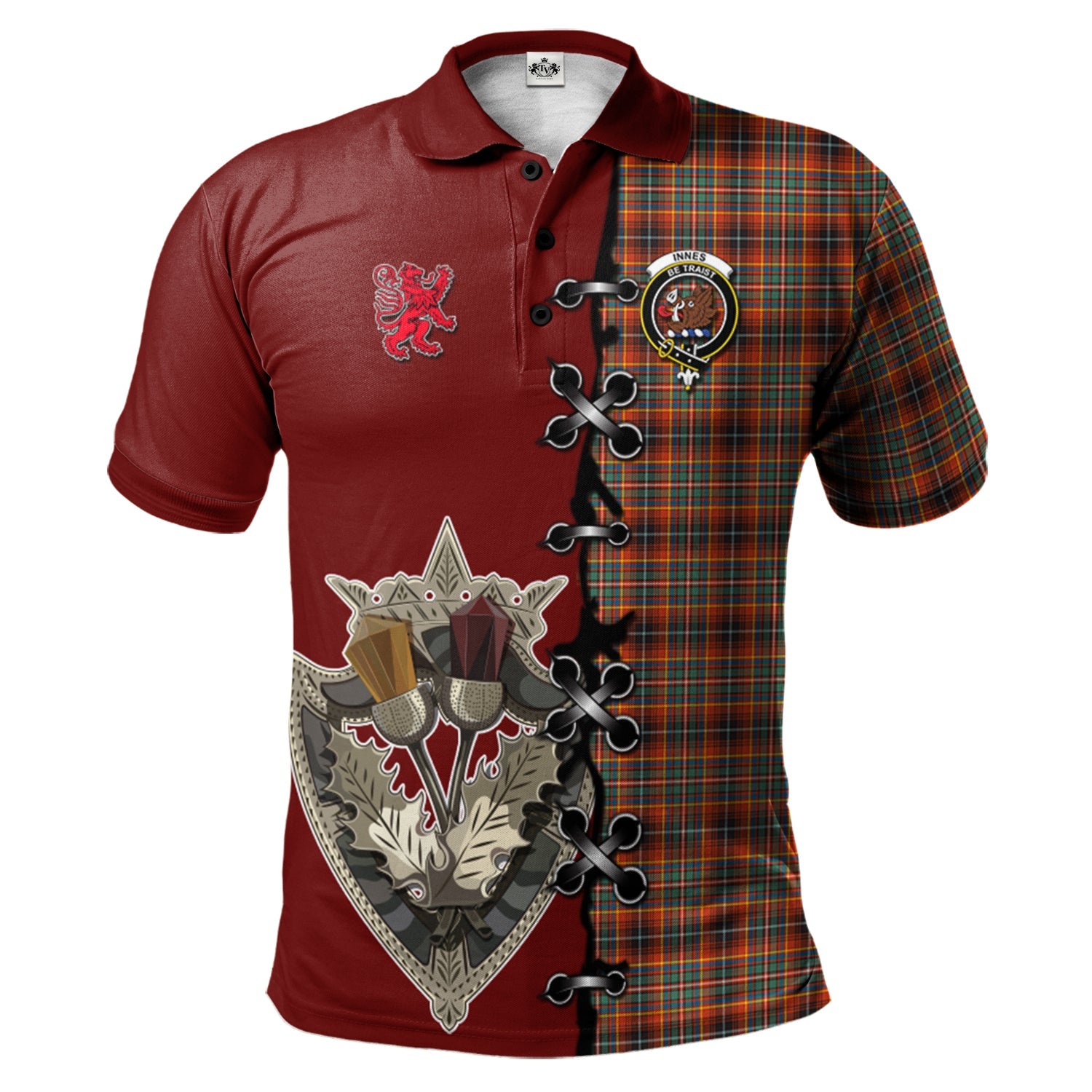 scottish-innes-ancient-clan-crest-tartan-lion-rampant-and-celtic-thistle-polo-shirt