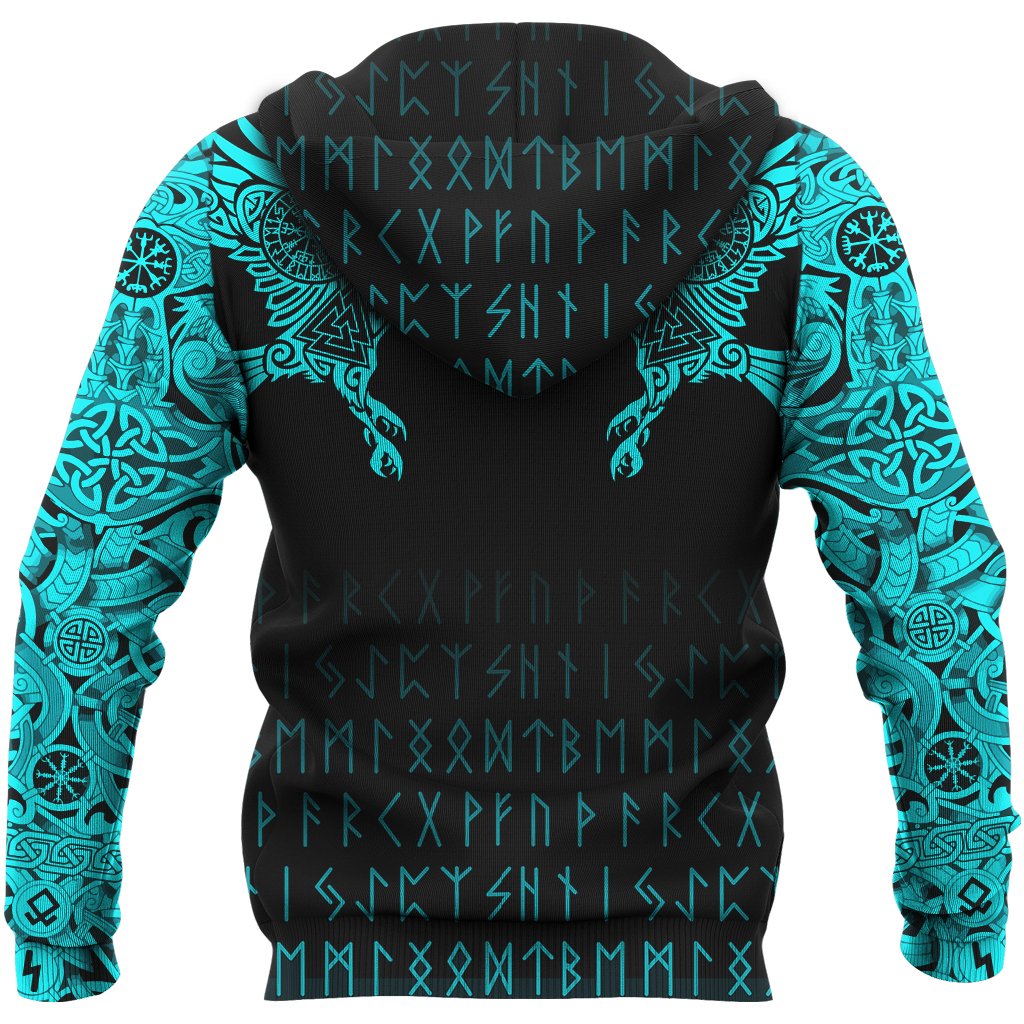 Viking Hoodie The Raven Of Odin Tattoo Special Cyan RLT12 - Wonder Print Shop