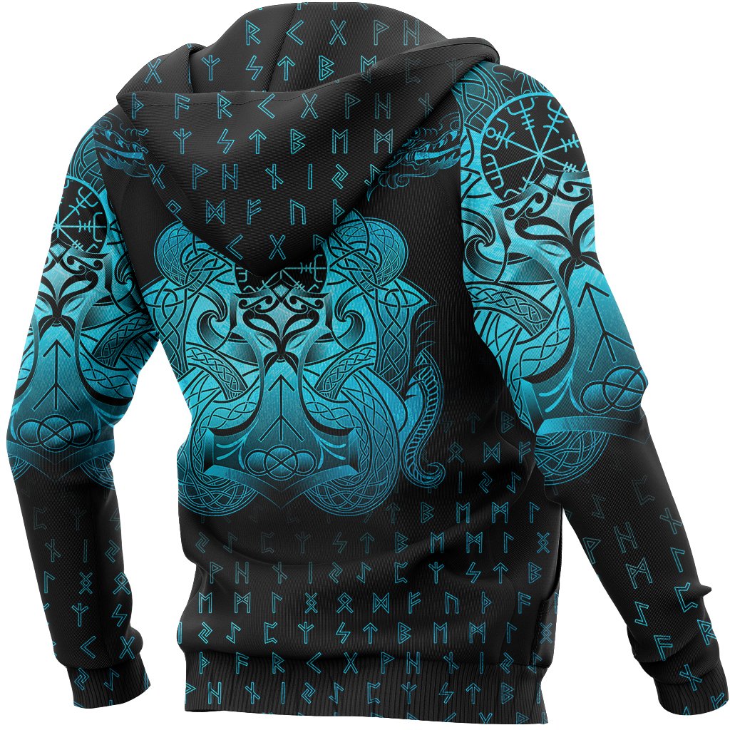 Viking Hoodie Vegvisir Mjolnir and Dragon Norse Tattoo (Zip) RLT12 - Wonder Print Shop