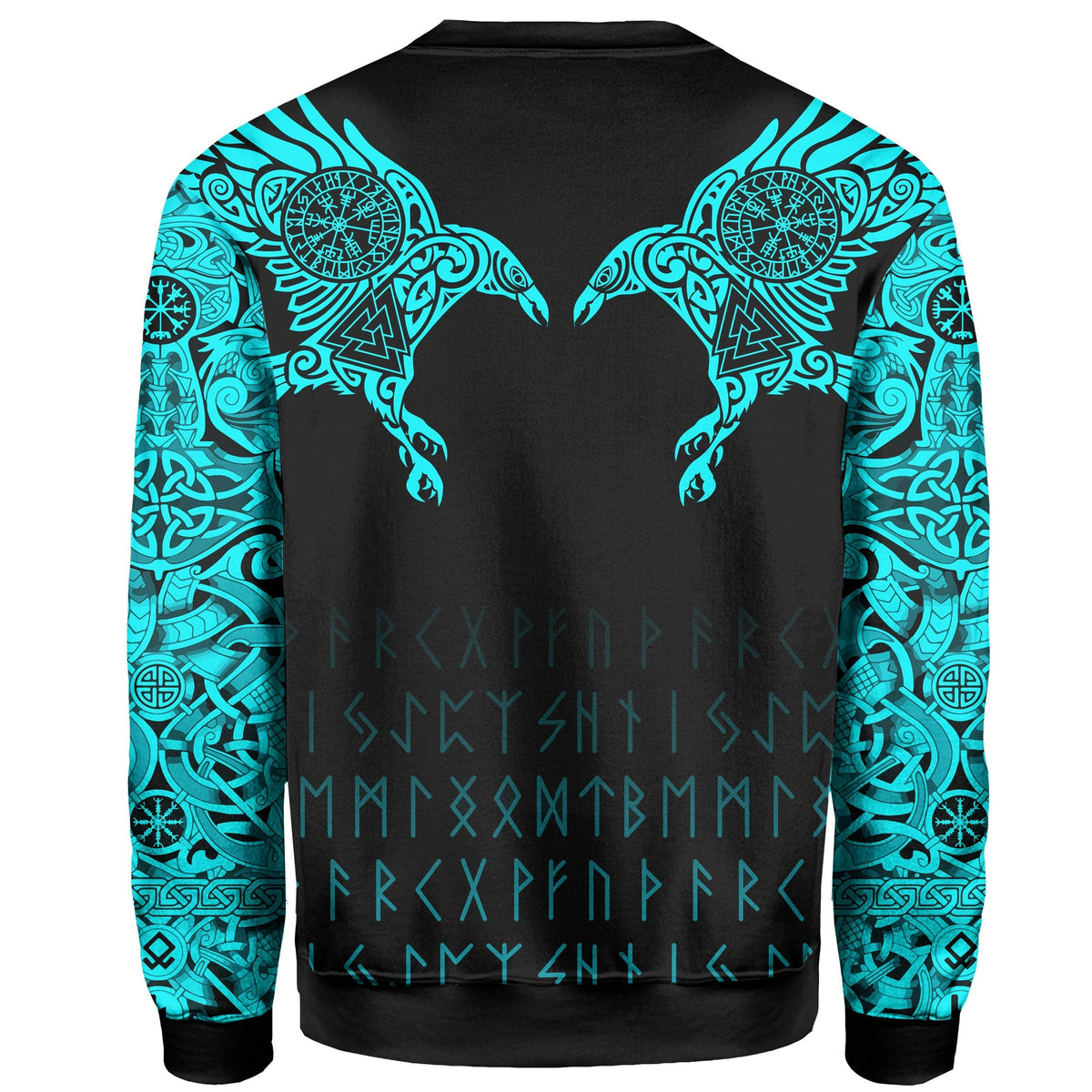 Viking Sweatshirt - The Raven Of Odin Tattoo Special Cyan RLT12 - Wonder Print Shop