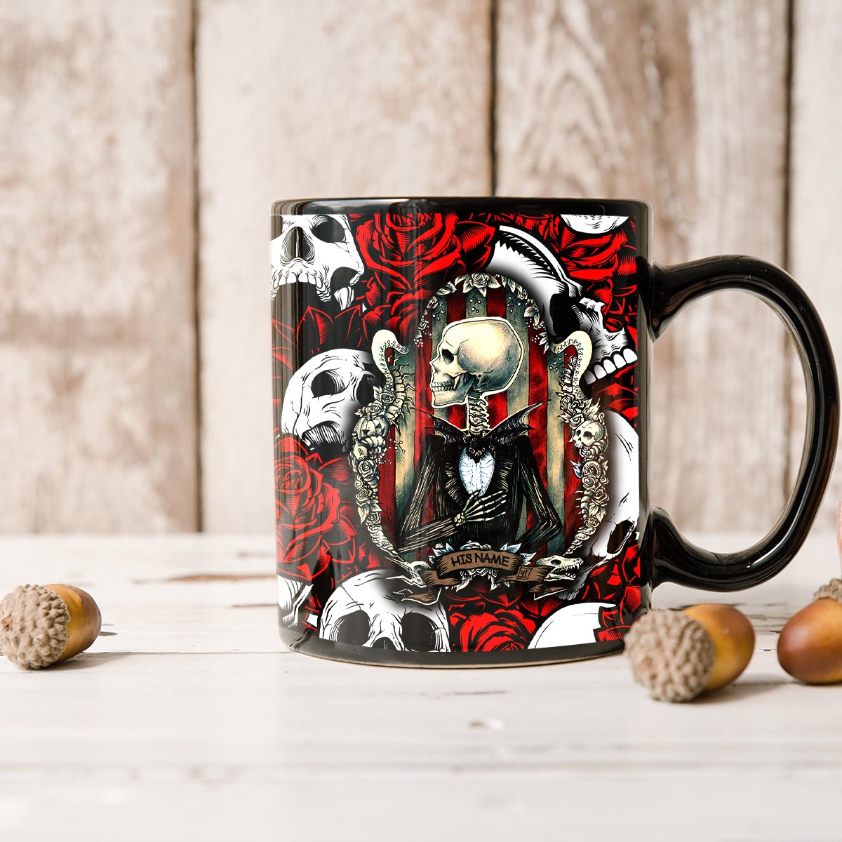(Custom Personalised) Skull Rose King - Death Cannot Divide Us Mug - LT2