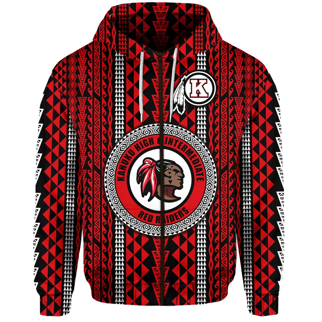 Custom Hawaii Kahuku School Zip Hoodie Red Raiders Simple Style LT8 - Wonder Print Shop