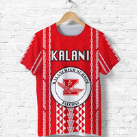 Red crew T-shirt with KALANI lettering and large Falcons emblem center