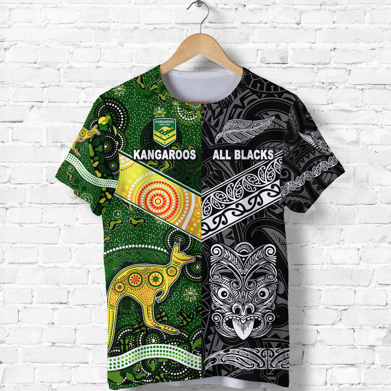 Custom New Zealand Maori All Black And Australia Kangaroos Aboriginal T Shirt Rugby Together LT8 - Wonder Print Shop
