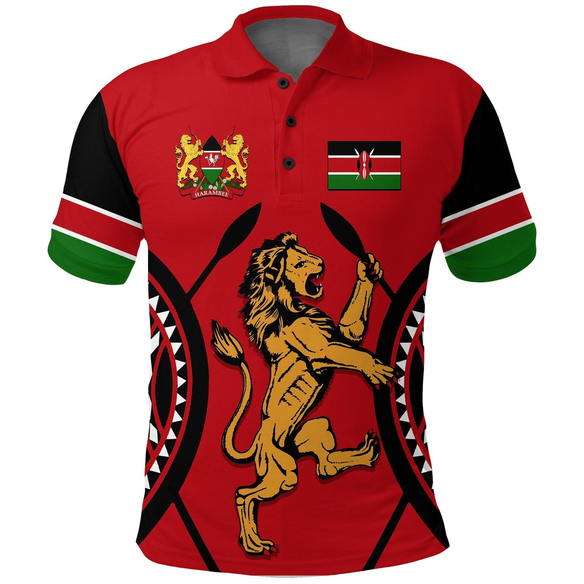 Kenya Lion Polo Shirt Maasai Shield - Wonder Print Shop