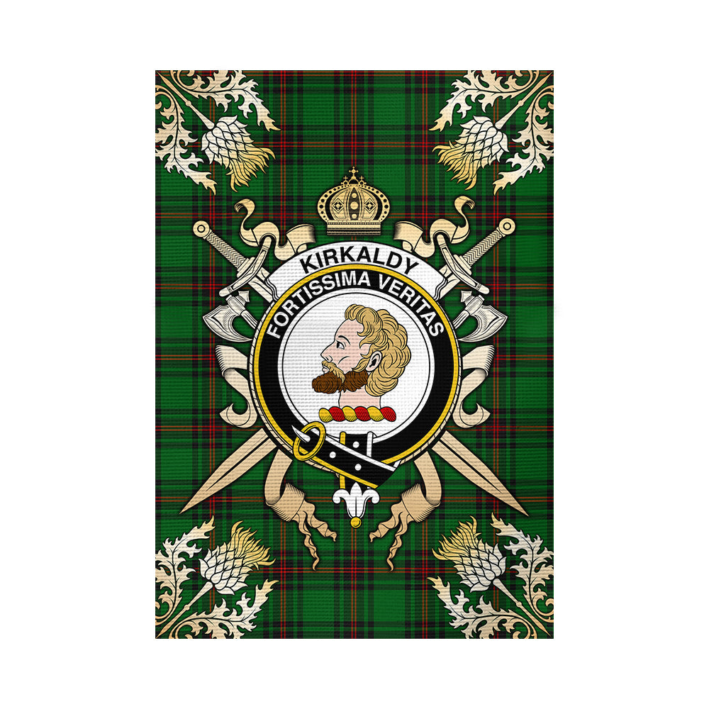scottish-kirkcaldy-clan-crest-gold-courage-sword-tartan-garden-flag