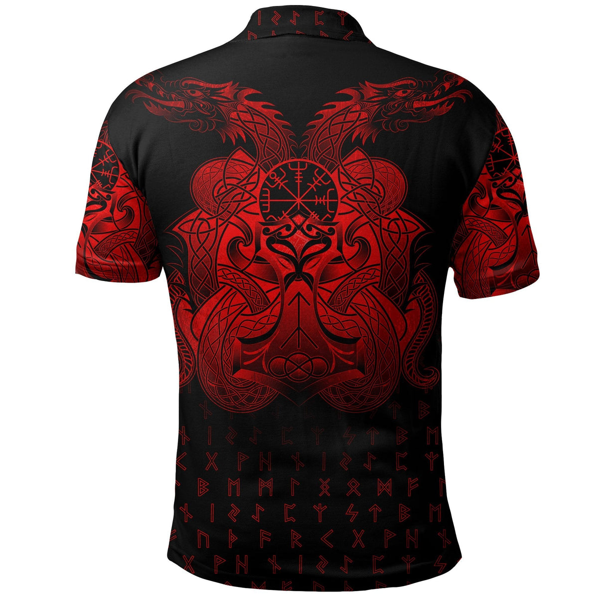 Viking Polo Shirt Vegvisir Mjolnir and Dragon Norse Tattoo RLT12 - Wonder Print Shop