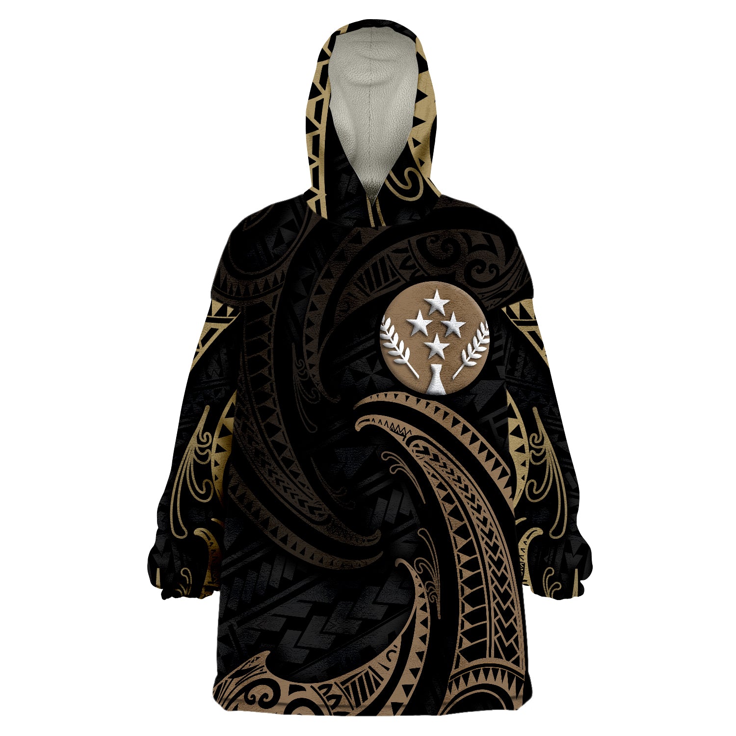 Kosrae Gold Tribal Wave Wearable Blanket Hoodie - Wonder Print Shop