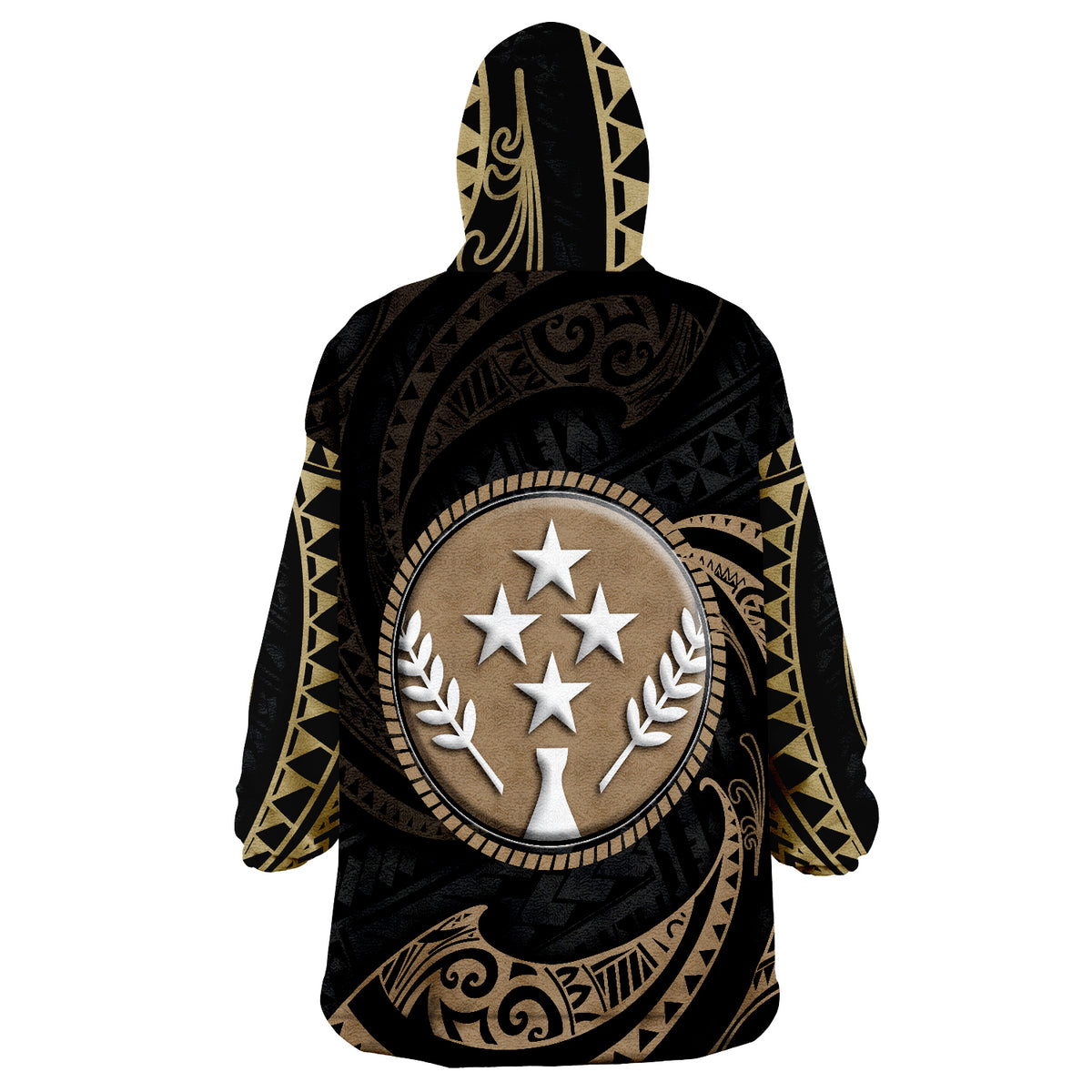 Kosrae Gold Tribal Wave Wearable Blanket Hoodie - Wonder Print Shop