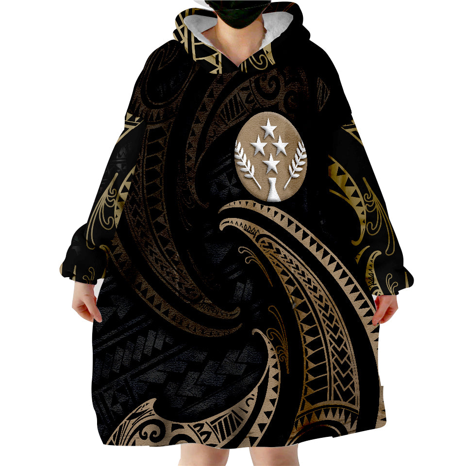 Kosrae Gold Tribal Wave Wearable Blanket Hoodie - Wonder Print Shop