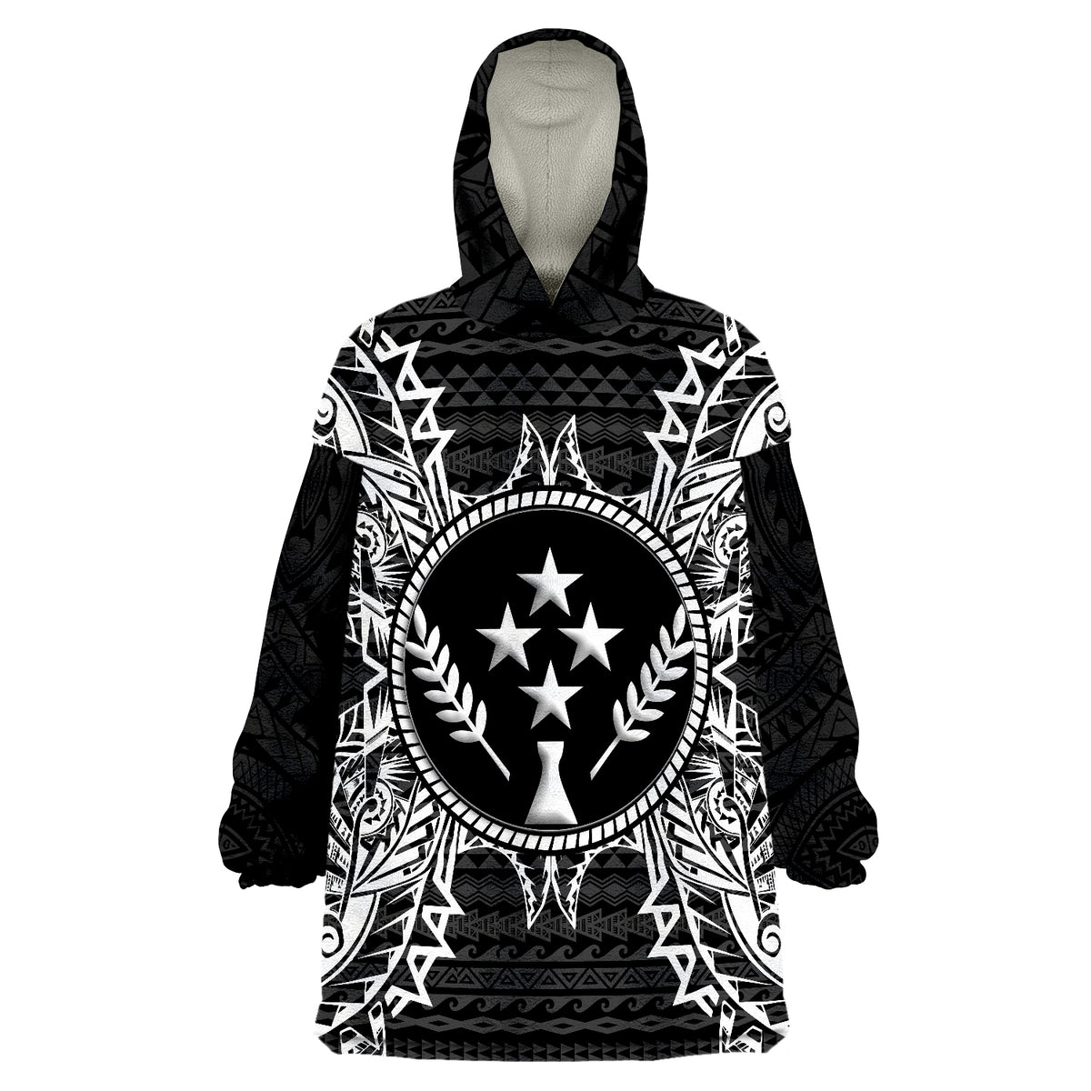 Kosrae Map Black Wearable Blanket Hoodie - Wonder Print Shop