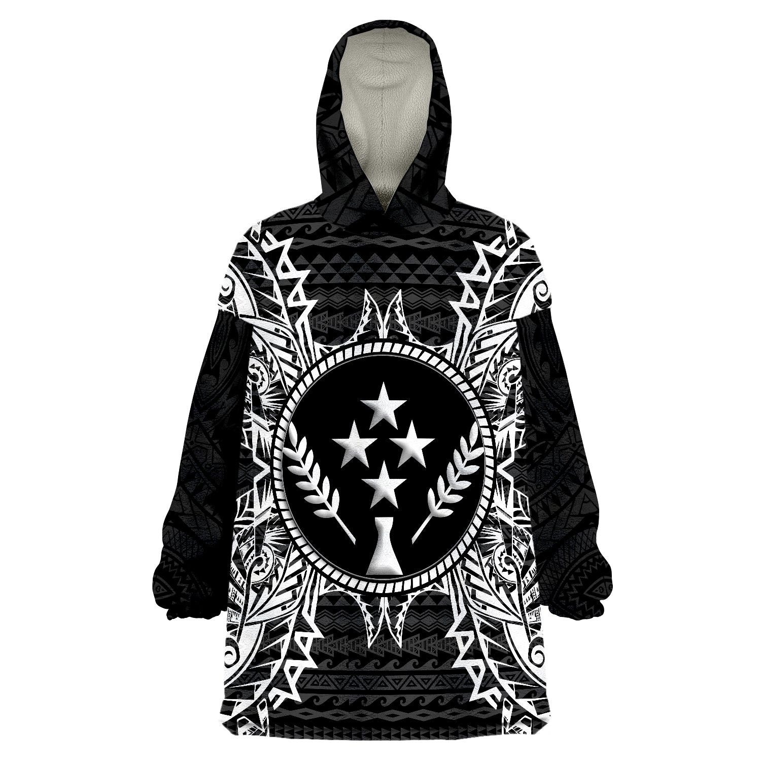 Kosrae Map Black Wearable Blanket Hoodie - Wonder Print Shop