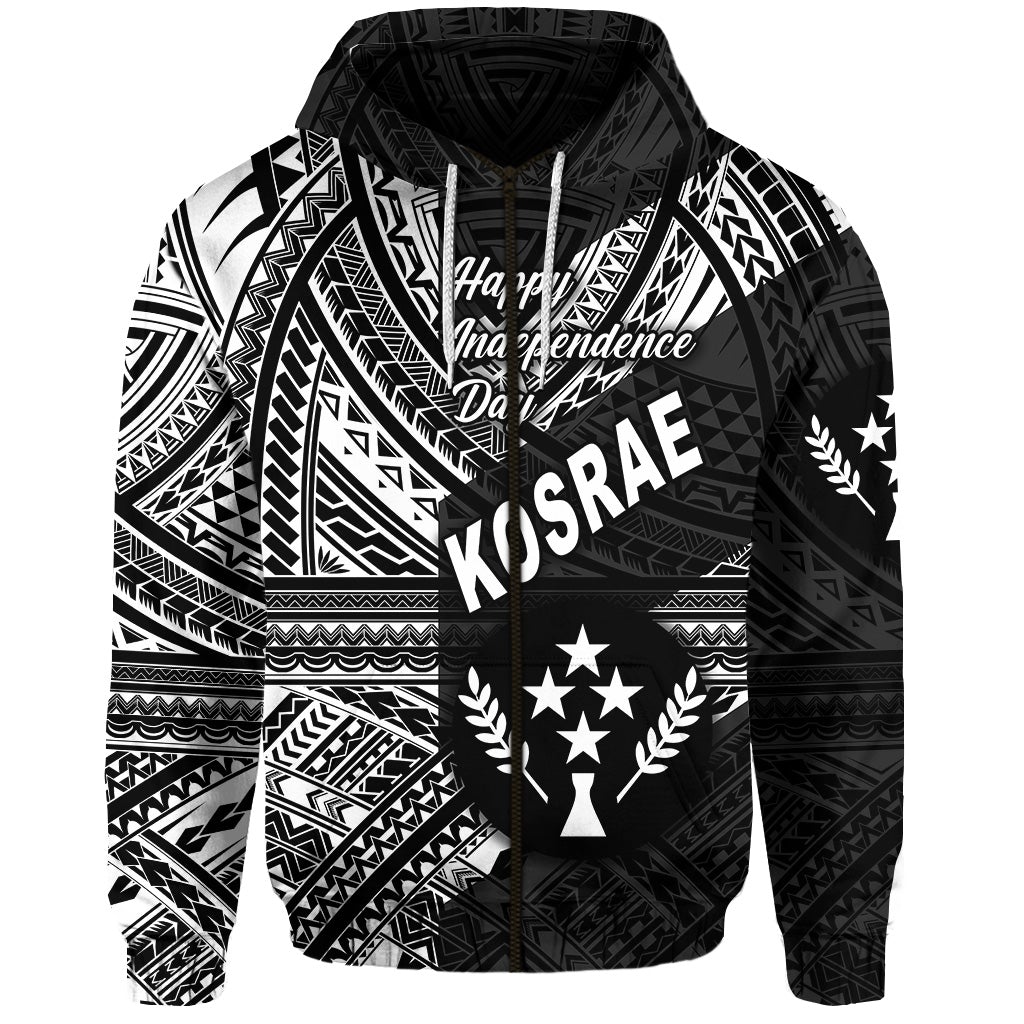 Custom FSM Kosrae Zip Hoodie Happy Independence Day Original Vibes Black LT8 - Wonder Print Shop