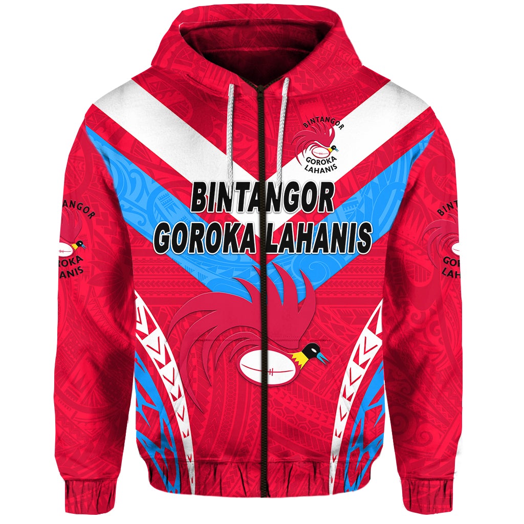 Custom Papua New Guinea Bintangor Goroka Lahanis Zip Hoodie Rugby Original Style Red, Custom Text And Number LT8 - Wonder Print Shop