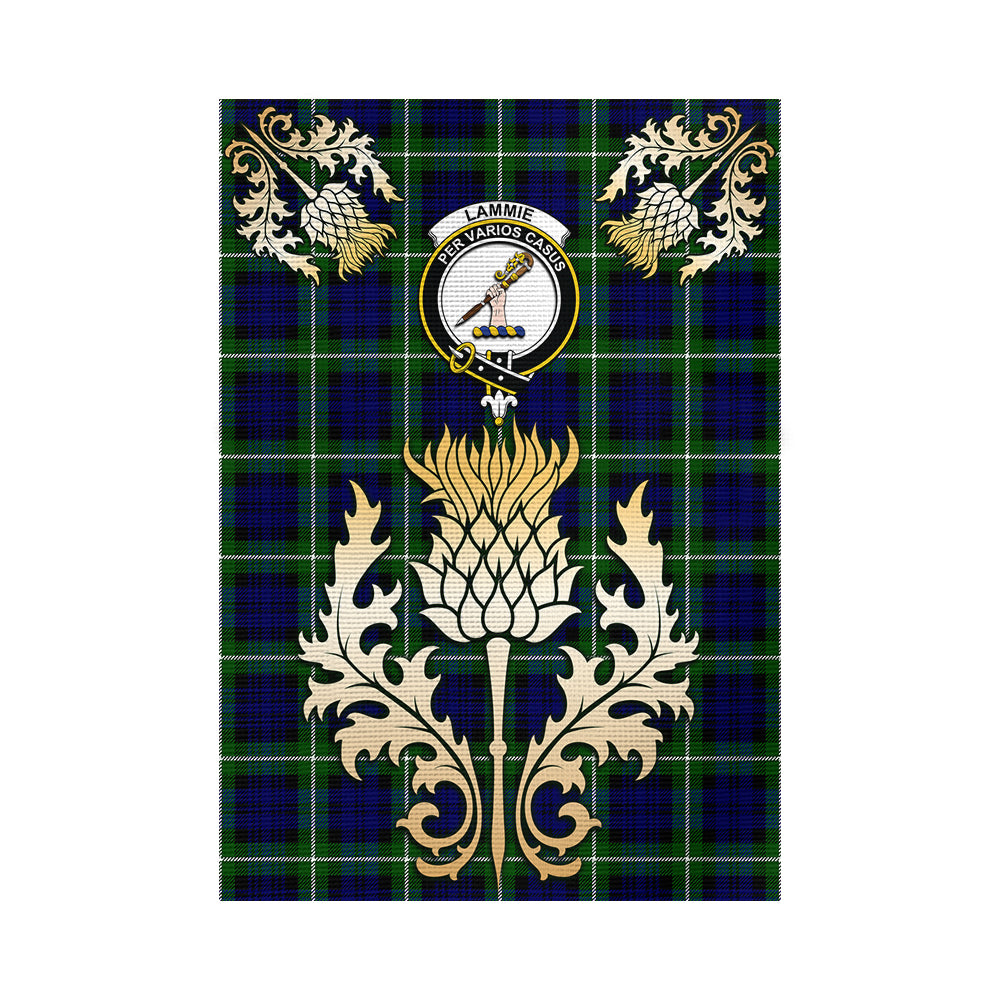 scottish-lammie-clan-crest-gold-thistle-tartan-garden-flag