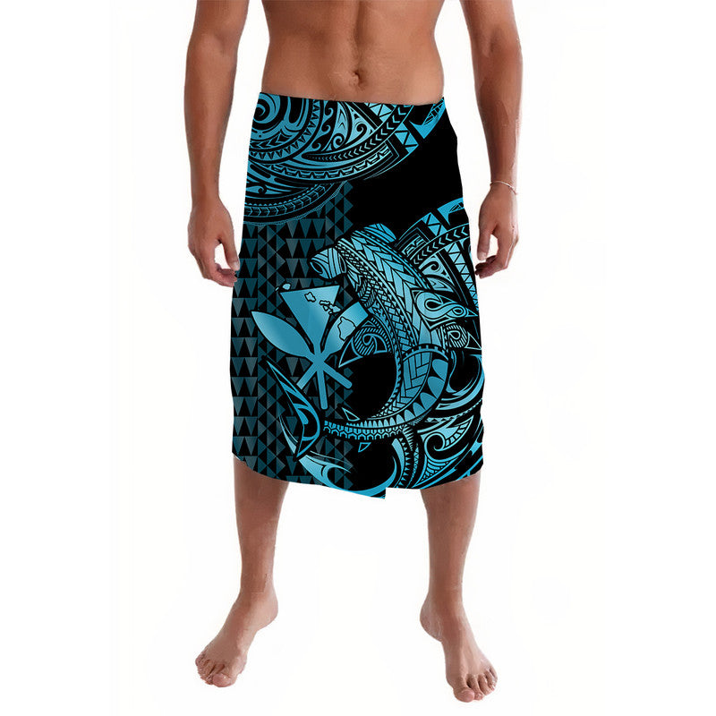 Hawaii Hammerhead Shark Lavalava Polynesian Kakau With Kanaka Turquoise - Wonder Print Shop