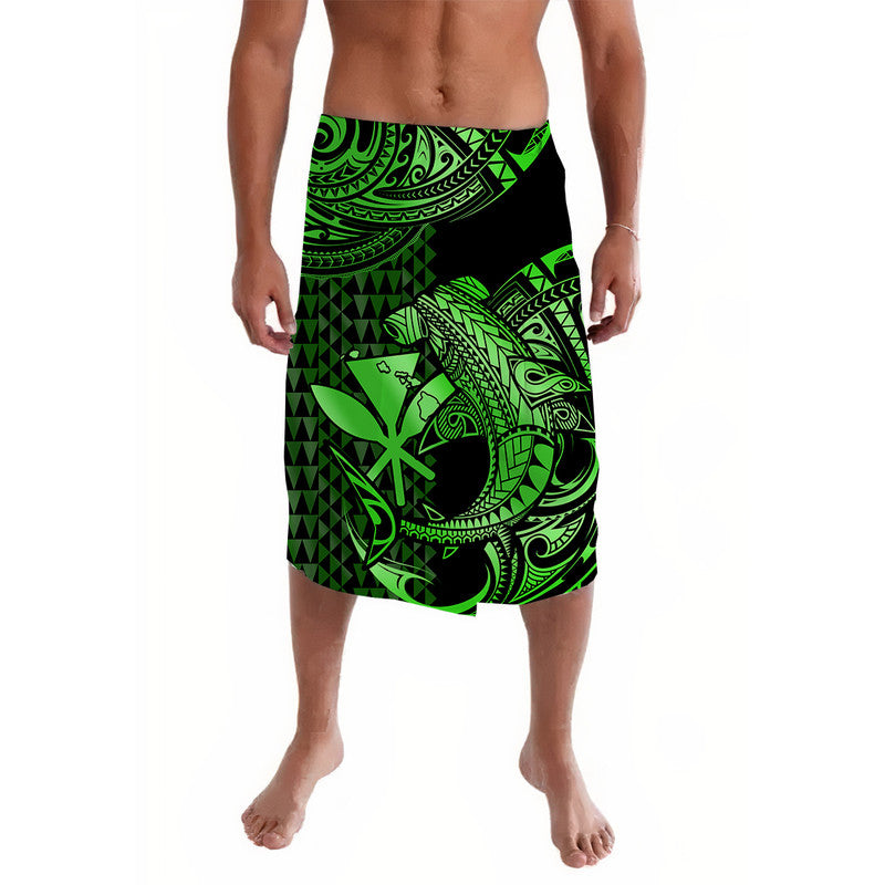 Hawaii Hammerhead Shark Lavalava Polynesian Kakau With Kanaka Green - Wonder Print Shop