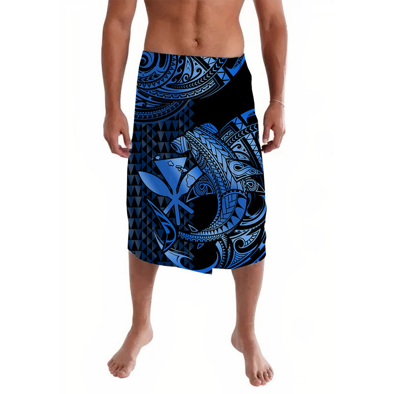 Hawaii Hammerhead Shark Lavalava Polynesian Kakau With Kanaka Blue - Wonder Print Shop