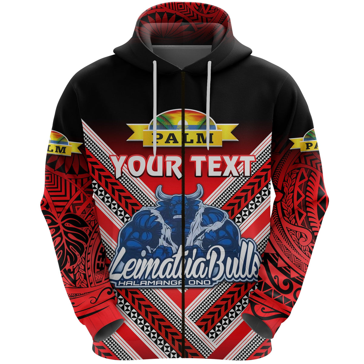 Custom Mate Maa Tonga Zip Hoodie Leimatua Bulls Creative Style Red LT8 - Wonder Print Shop