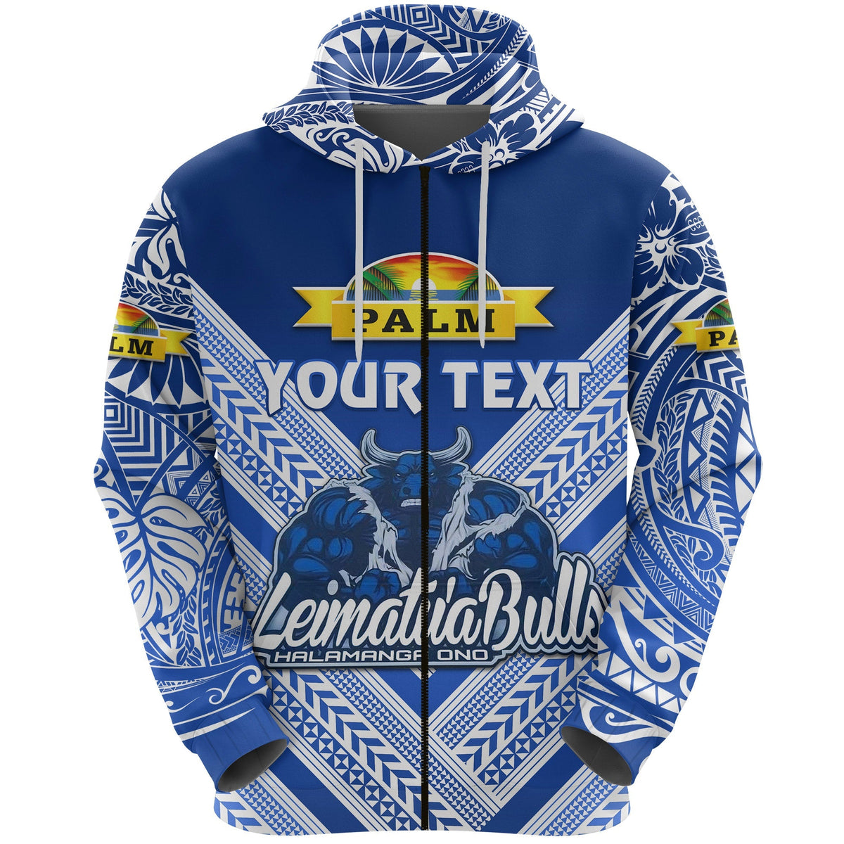 Custom Mate Maa Tonga Zip Hoodie Leimatua Bulls Creative Style Blue LT8 - Wonder Print Shop