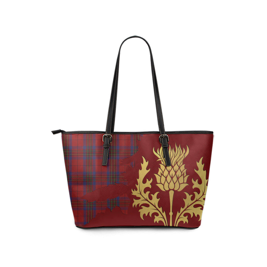 scottish-leslie-red-clan-tartan-golden-thistle-leather-tote-bags