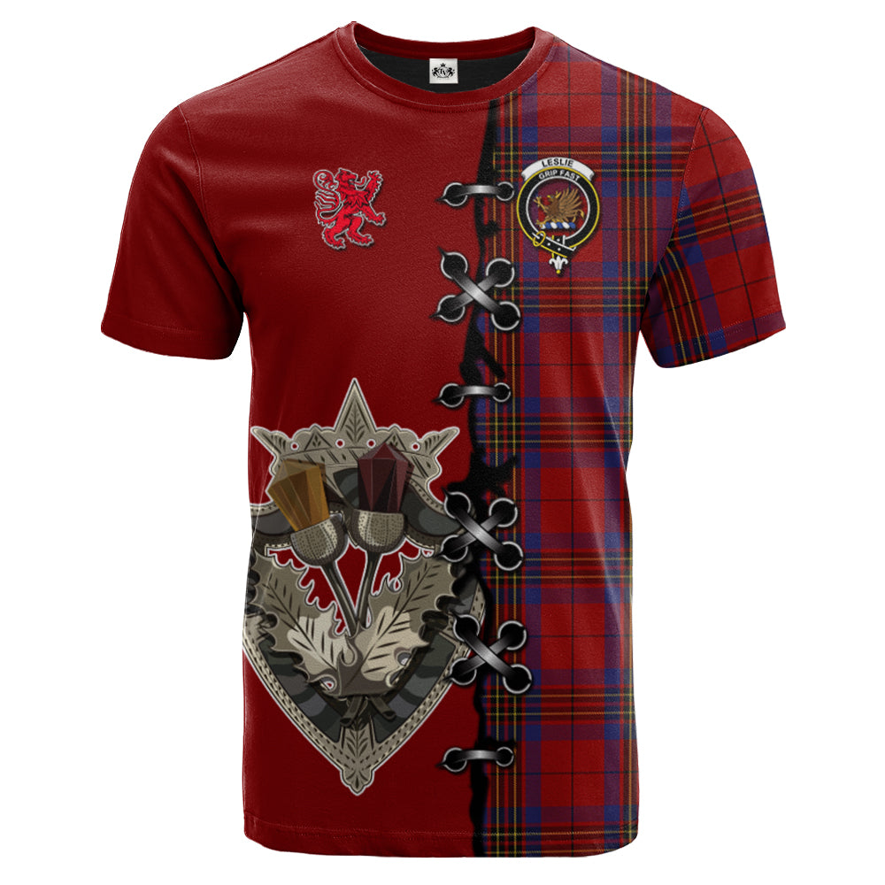 scottish-leslie-red-clan-crest-tartan-lion-rampant-and-celtic-thistle-t-shirt
