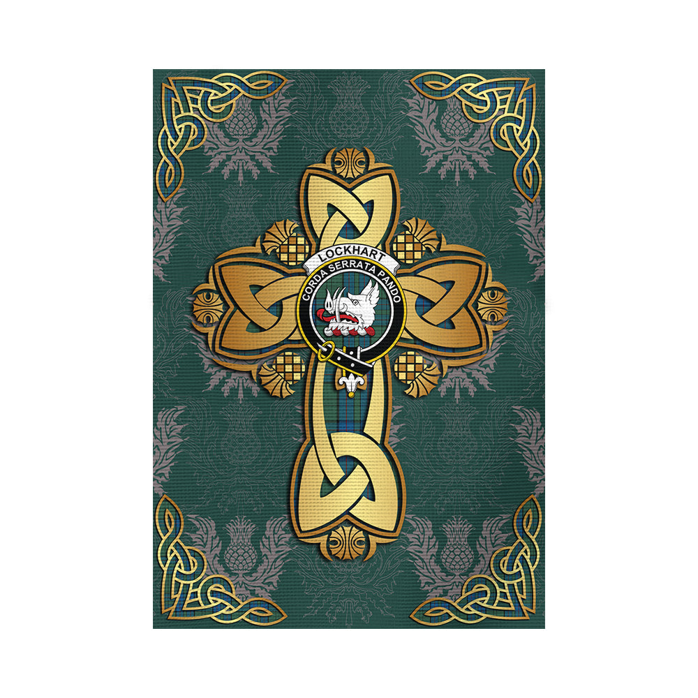 scottish-lockhart-clan-crest-tartan-golden-celtic-thistle-garden-flag