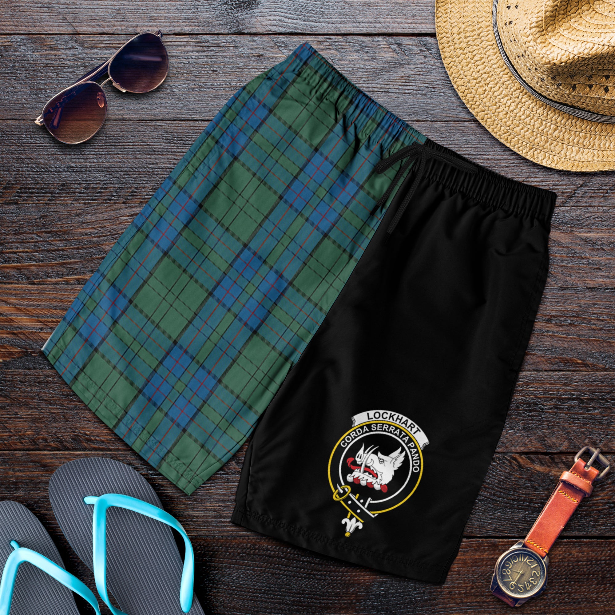 scottish-lockhart-clan-crest-tartan-half-of-me-men-shorts
