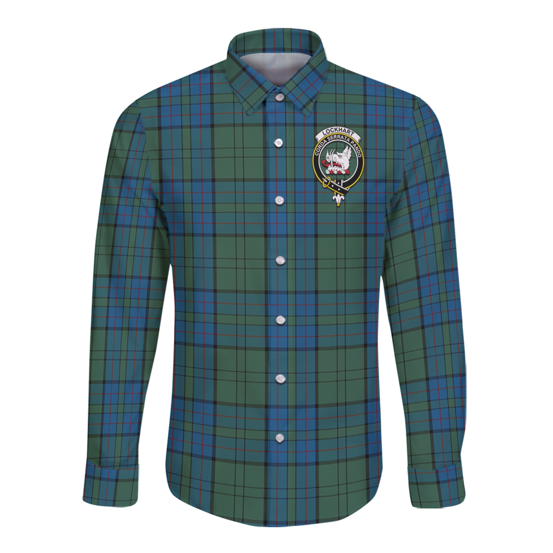 Lockhart Tartan Long Sleeve Button Up Shirt with Scottish Family Crest K23
