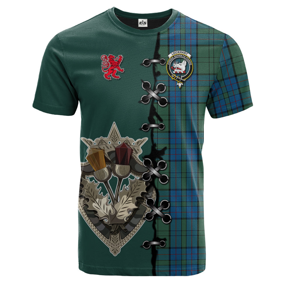 scottish-lockhart-clan-crest-tartan-lion-rampant-and-celtic-thistle-t-shirt