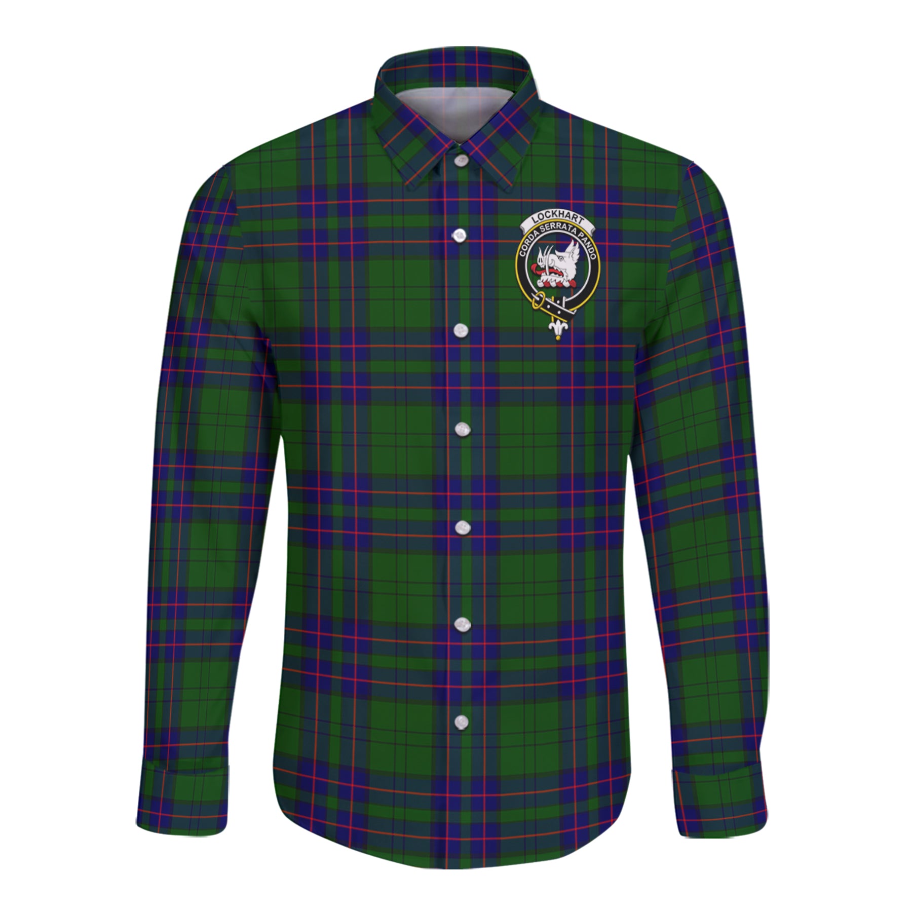 Lockhart Modern Tartan Long Sleeve Button Up Shirt with Scottish Family Crest K23