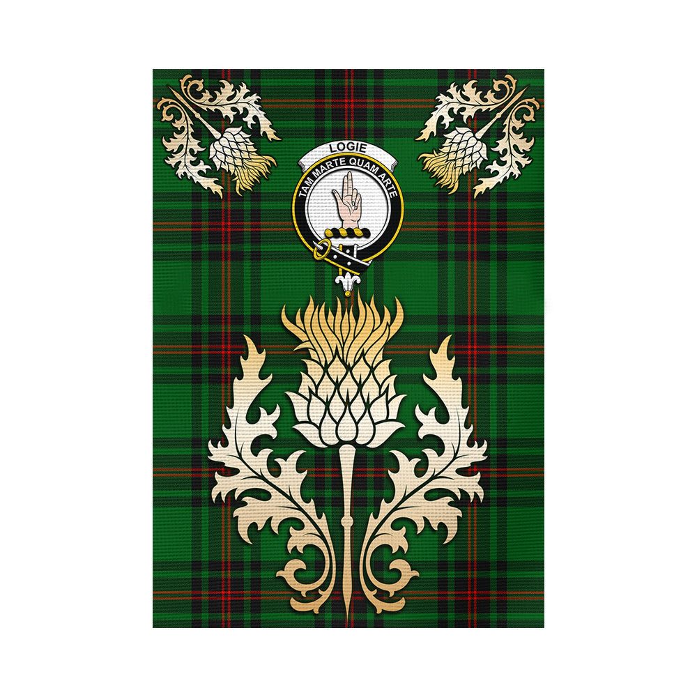 scottish-logie-clan-crest-gold-thistle-tartan-garden-flag